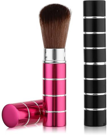 Andibro Lot de 2 pinceaux de maquillage rétractables Kabuki portables pour fond de teint, poudre libre, blush, fond de teint liquide, crème solaire, pinceau de maquillage extensible avec couvercle