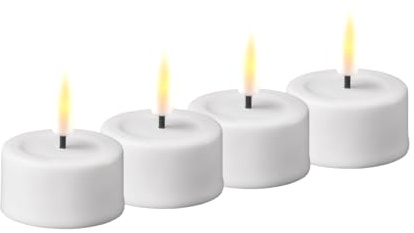Deluxe Homeart LED-Teelichter für den Innenbereich, flammenlos, Weiß, 4 Stück – mit Real Flame™ Technologie – batteriebetriebene Kerze