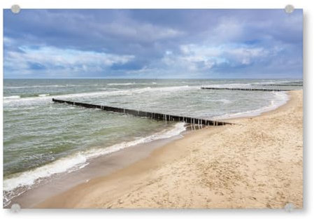 artboxONE Acrylglasbild 150x100 cm Natur Strand, Buhnen, Wellen, Wolken - Bild ostsee Graal müritz Himmel