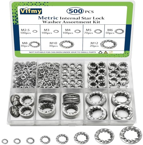 Assortiment de rondelles de blocage à dents internes Vifmy (lot de 500), rondelles à dents internes métriques en acier inoxydable 304 M2,5 M3 M4 M5 M6 M8 M10 M12