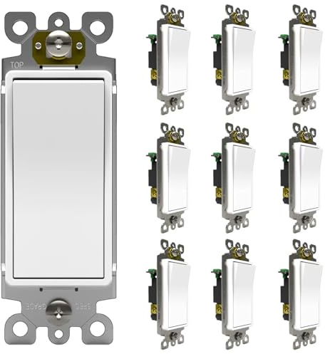ThunderWay Single Pole Light Switch, Rocker Wall Light Switch, 15A 120/277V, Decorator On/Off Rocker Paddle Interrupter, UL Listed, White, 10 Pack