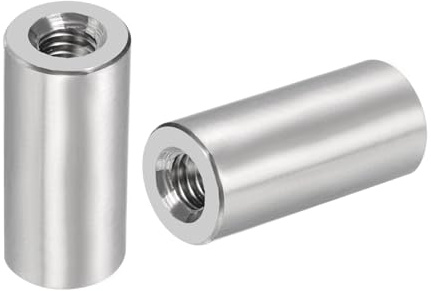 sourcing map 5Pcs M6 Round Connector Nuts, 304 Stainless Steel Coupling Nut 25mm/0.98 Length Sleeve Rod Bar Stud Nut for Bracket, M6x25x12mm