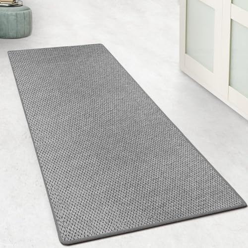 Floordirekt Teppich Läufer für Flur, Küche in Sisaloptik - Küchenteppich waschbar rutschfest 66 x 100 cm Silber (Kalkuta)