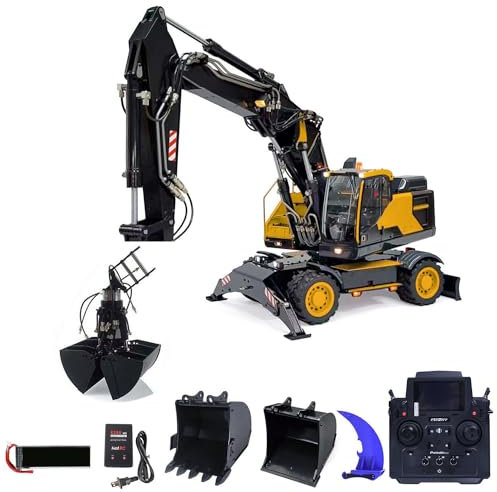 MTM 1/14 EC380 RC Pelle hydraulique en métal à 3 bras RC Véhicules de chantier à roues RC Sons Ripper Sons PL18EV Contrôleur radio Jaune