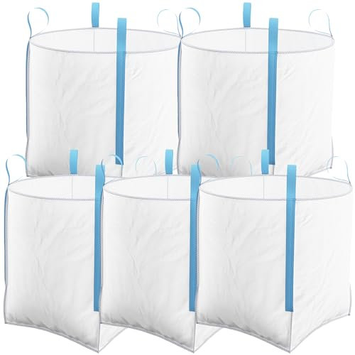 5 Pack FIBC 1 Tonne Builders Bulk Bag 85cm x 85cm x 85cm - Garden Building Waste Jumbo Ton Heavy Duty White Sack 5 Pcs