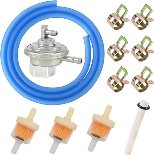 Trkimal Benzinpumpe Ventil Benzinhahn + Gas-Kraftstoff-Filter Schlauch Leitung Feder Clips für GY6 50cc 150cc 139QMB 157QMJ Scooter ATV TaoTao Twister Trailmaster Manco Tomberlin
