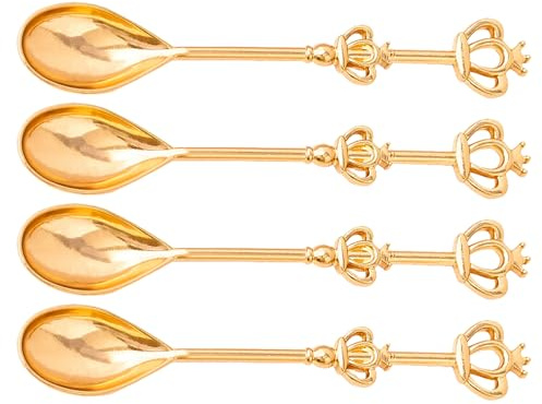 CIYODO 4Er Set Edelstahl Kaffeelöffel Kronenform Goldener Kronentrinklöffel Für Kaffee Tee Dessert Babyparty Geschenk Kleine Löffel Kreativ