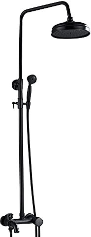 WooDerson Duschsystem Schwarz Retro Regendusche Mit 2 Griffe, Wasserhahnkörper Höhenverstellbar 80-120cm, Duschgarnitur Aus Edelstahl Und Messing, Duschkopf 20cm