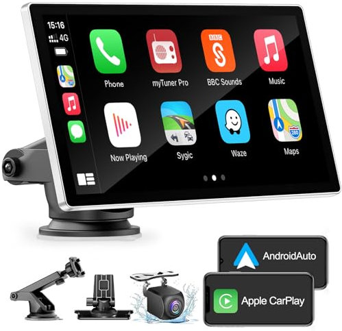 Wireless A-pple Carplay & Android Car, with IPS Carplay Display, Digital Receiver, Siri/G-oogle, GPS Navigation, Bluetooth, Mirror Link, FM, AUX, Touchscreen Autoradio for All Vehicles (9 Zoll)