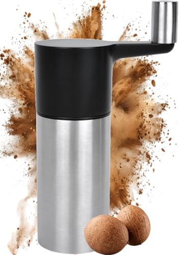 Cookery Molinillo de nuez moscada con recipiente para almacenar 3 nueces moscadas, de acero inoxidable, rallador de nuez moscada, molinillo de nuez moscada molida, molinillo de especias