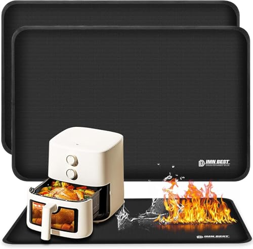 Feuerfeste Unterlage, hitzebestandige Silikonmatte für Luftfritteuse | 2 Stück, je 50 x 30 cm, rutschfeste, wasserdichte Silikonmatten als Hitzeschutz und Arbeitsplattenschutz für Luftfritteusen