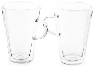 Avilia Set 2 Tazze da Cappuccino in Vetro 370ml - Manico Comodo e Sicuro - di Dimensioni 9,4x14,2cm Sono Ideali per Colazione o Pausa Caffè - Idonee al Microonde - Doppie Pareti per Isolamento Termico
