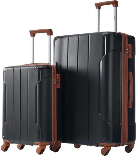 Merax Luggage Sets 2 Piece Suitcases with Wheels, Hardshell ABS Expandable and Lightweight, TSA Lock, Spinner Wheels, Carry On Luggage with Corner Guards (20 28 inch Black Brown)
