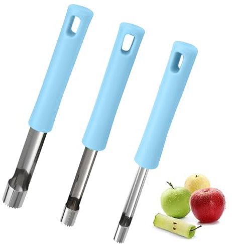 KASESSS 3 Piezas Descorazonador de Manzanas Práctico, Quita Corazon Manzana Acero Inoxidable, Saca Corazon Manzana para Manzanas Peras Herramienta Apto para Hogar y Cocina 3 Tamaños (Azul)