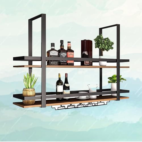 Portabottiglie Vino Soffitto - Porta Bottiglie Di Vino A Appeso, Portabicchieri Da Vino In Legno Massello In Ferro Battuto A Soffitto, Portaoggetti Da Cucina Multifunzionale Sospeso(100*30*80cm(39*12*