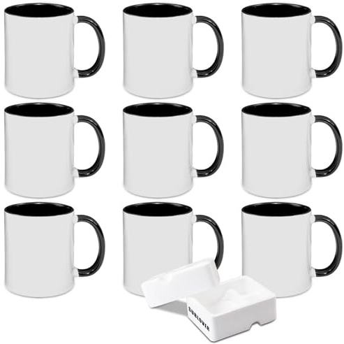 SUBLOVER 9er-Set Sublimation Tassen 325ML Sublimationsbecher Weiß Keramiktasse,11 Unzen Tasse Sublimation für Kaffee Milch Tee(schwarz)