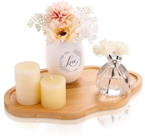BIEOFFEI Wood Decorative Serving Tray for Candles Perfume, Cloud Jewelry Tray Trinket Dish, Wooden Trays for Coffee Table Home Decor