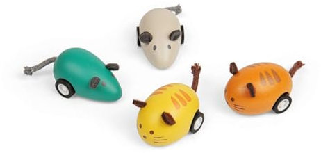 Bigjigs Toys Cat & Mouse Pull Backs (Orange Cat) - 3pcs Mini Wooden Animal Vehicles, Retro Pocket Money Gifts For Girls & Boys, Classic Kids Party Bag Fillers, Age 3 Years Old +