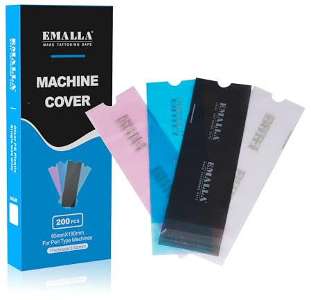 Large Tattoo Machine Covers - Emalla 200Pcs Tattoo Pen Covers Disposable Pink Pen Bags 2.5 x 7.1in Machine Sleeves for Tattoo Supplies