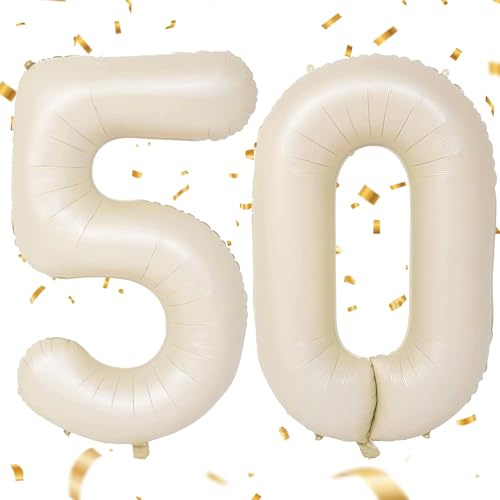 Luftballon Zahlen 50 Beige,40 Zoll Beige Luftballon 50，Sandweiß Zahlenballon 50 Helium Ballon Folienballon 50. Geburtstagsdeko for Männer Frauen 50.Geburtstagsparty Jubiläum