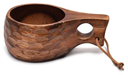 Finland Kuksa - Taza de café portátil con mango de madera de acacia, gancho de cuerda, taza de leche, taza de café