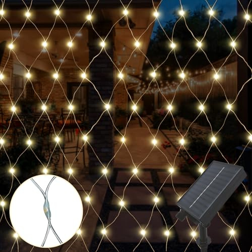Gresonic Solar Net Lights Outdoor, 192LED 2x3m Solar Powered Warm White 8 Modes Fairy Mesh String Light Warm White Waterproof Outdoor & Indoor for Bush, Garden, Fence, Balcony, Gazebo Decor (192LED)