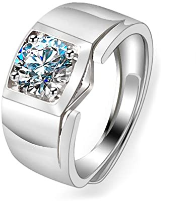 Lirzxin Herrenring Gold 585 14 Karat, Hochzeit Ring Herren Verstellbar Breit Siegelring mit Solitär Rund Erstellter Diamant Verlobungsring Weißgold Große 65 (20.7)