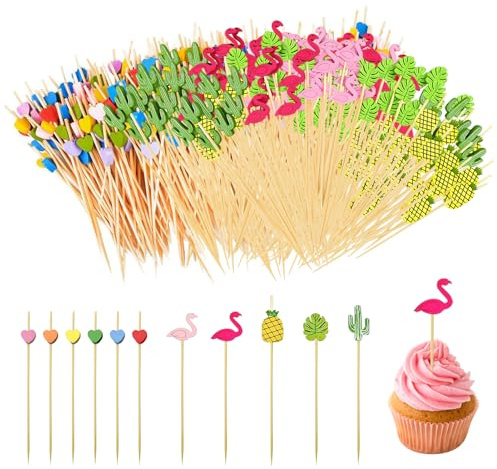 BOULESENM 200 Piezas Palillos para Aperitivos 12cm,Brochetas,Pinchos Decorativos para Comida,Pinchós de Frutas pará Frutas, Postres, Ensalada, Fiesta,Palillo Cóctel Palos Coctel Madera