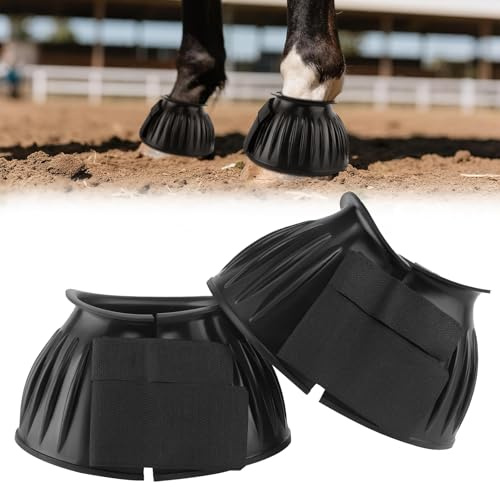 MANOPAWS 1 Pair Rubber Horse Bell Boots – No-Rub Design with Double Lock Closure, Quick Wrap Hook & Loop for Hoof Impact Protection and Turnout Comfort (Large)