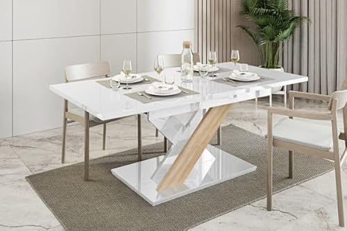 Generisch Esstisch Bronx, Stilvoll Ausziehbar Esszimmertisch, Design Tisch, Esszimmer (Weißglanz + Sonoma)