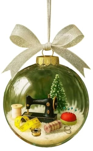 Holiday Sewing Snow Globe Ornament,Vintage Sewing Machine Christmas Tree Decoration,Warm Winter Home Decoration, Unique Gift for Sewists or Families,Friends,Party Gift Decorations (A)