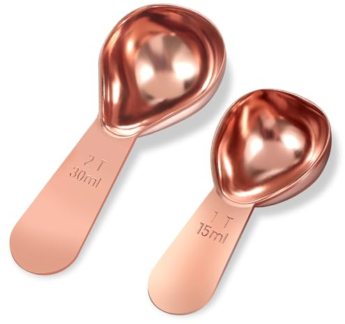 2 Tablespoon Scoop (15ml and 30ml), Rose Gold Coffee Measuring Spoon Stainless Steel Coffee Scoop for Ground Coffees, Short Handle 2 Tbsp Scoops for Milk Sugar Protein Brewin Gold Tea Spoon