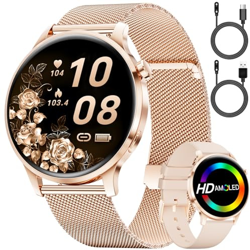 SUNKTA Reloj Inteligente para Mujer 7,9 mm Ultrafino 1,32 AMOLED Llamadas Bluetooth Elegante Smartwatch para Android iOS,Frecuencia cardíaca,Monitor de sueño,Podómetro,Calorías,Dorado