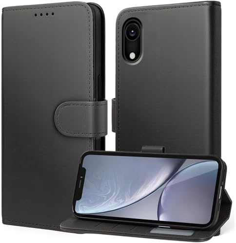 Tawarror Hülle für iPhone XR Handyhülle, Premium PU Lederhülle für iPhone XR Kartenfach Standfunktion Flip Klapphülle Schutzhülle, Schwarz