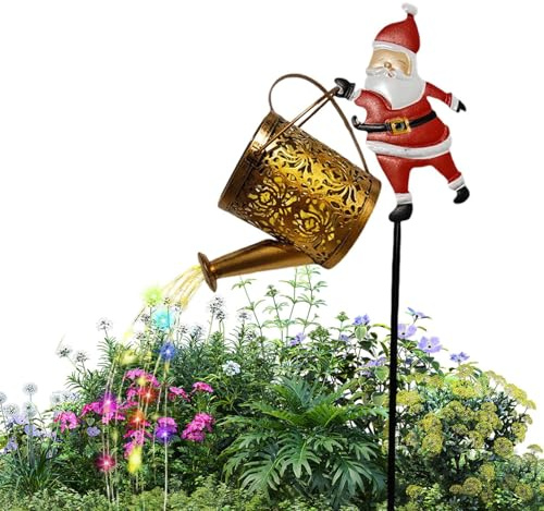Qiwieod Regadera Solar Luces para Exteriores, Solar Vintage Impermeable decoración del hogar, linternas de Papá Noel, para Fiesta de Vacaciones, Iglesia, oficinas, hogar, césped, Exterior, Pasarela