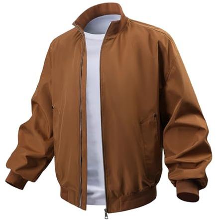 Men's Business Parka Jacket Lightweight Windproof Cardigan Jackets Solid Color Stand Collar Bomber Outwear (666 dark coffee,X-Large)