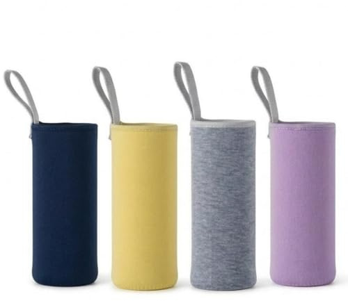 TSUOUKL Juego de 4 Funda Térmica de Neopreno para Botella (550ml), Cubierta Aislante con Asa en Azul Marino, Amarillo, Gris y Violeta Claro, Funda Protectora Reutilizable