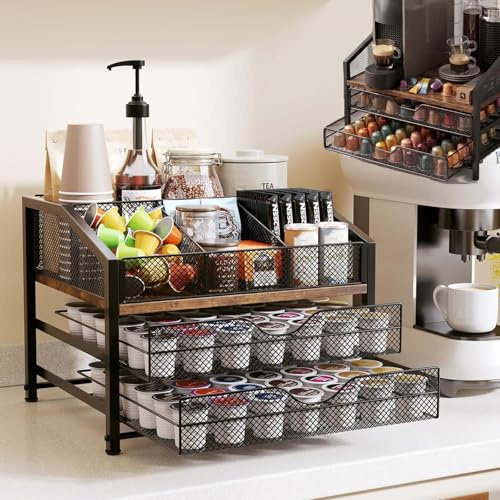 84 Coffee Pod Storage Drawer Holder Holds 84 Compatible Sturdy Coffee Pods Maker Stand 2-Tier for Storage Organizer for Home Kitchen Counter Black