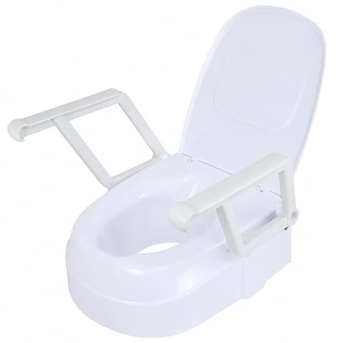 EasyFix Toilettensitzerhöhung mit Armlehnen & Deckel – Höhenverstellbare WC-Sitzerhöhung für Senioren & Pflege – Klappbare Armlehnen – Belastbar bis 136 kg – Weiß