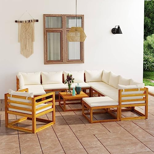 PTUGUOF 12-TLG. Lounge-Set mit Auflagen aus massivem Akazienholz, inklusive Couchtisch mit Lattenrost-Design, abnehmbaren Sitz- und Rückenpolstern für hohen Sitzkomfort, modulare