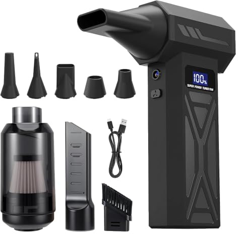 Soplador de polvo eléctrico 2 en 1, 4 velocidades, 11.0000 rpm, mini soplador de aire comprimido con pantalla digital para ordenador, teclado, casa, exterior, coche, kit de limpieza