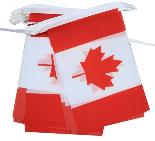 AZ FLAG Wimpelkette Kanada 6 m 20 Flaggen Leichtes Polyester 21x15 cm | Für innen und außen Kanadische Flaggenkette Canada Flaggen auf verstärktem Band vernäht