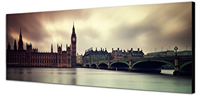 PANORAMA BILD 150x50cm (London Themse BIG BEN) EXKLUSIVES Fotowandbild auf Leinwand und Keilrahmen Leinwandbild Fotodruck modern Zeitlos Stilvoll wie ein Gemälde