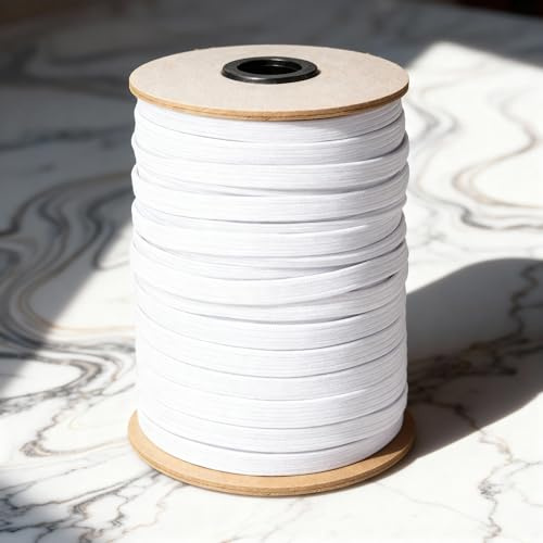 12mm X 100m Weiß Elastische Schnur für Qualität Nähen Und Borte - Dehnbar Saiten für Machen Hosenbund, Riemen, Armbänder, Unterwäsche, Schleifen Und Stoff Handarbeiten - Rolle Weich Stretch Material