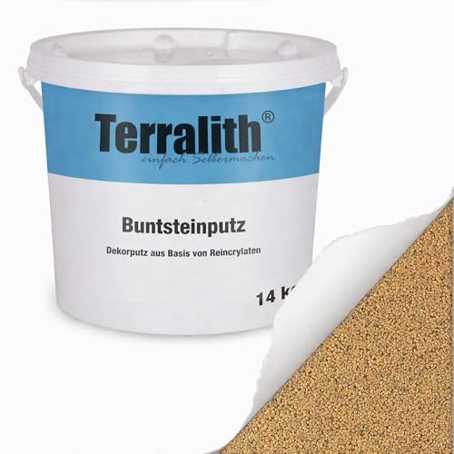 Terralith Buntsteinputz 14kg in gelb, Sockelputz für Innen und Außen mit Reinacrylat Bindemittel aus Naturstein, 1-2mm Körnung (BSP29)