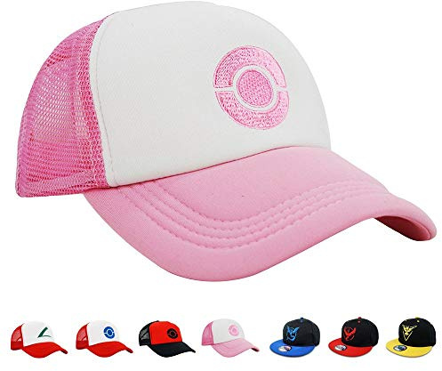PopCrew Embroidered Team Trainer Hat for Anime Cosplay Costume, Trucker, Snapback Cap (Pink)