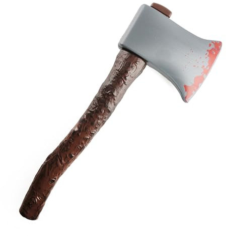 Bloody Axe With Brown Handle Fancy Dress Accessory - 41 cm Long Plastic Axe Prop with Wooden Handle - Perfect Fake Axe for Halloween - Pack Of 1