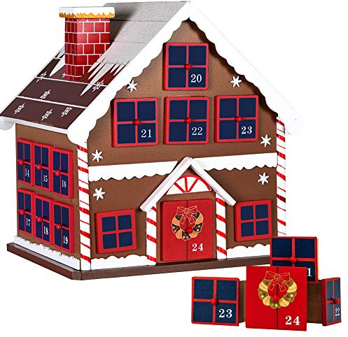BAKAJI Calendario de Adviento de Navidad de madera con 24 cajones numerados para sorpresas, decoración navideña, casa (casita de Navidad)