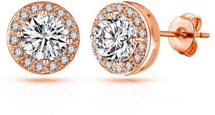 Philip Jones Rose Gold Plated Halo Earrings Created with Zircondia® Crystals
