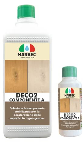 MARBEC DECO2 (Comp.A 1LT + Comp.B 200ML) Decapante per schiarire il legno con una soluzione stabile e specifica per il trattamento decolorante delle superfici in legno grezze.